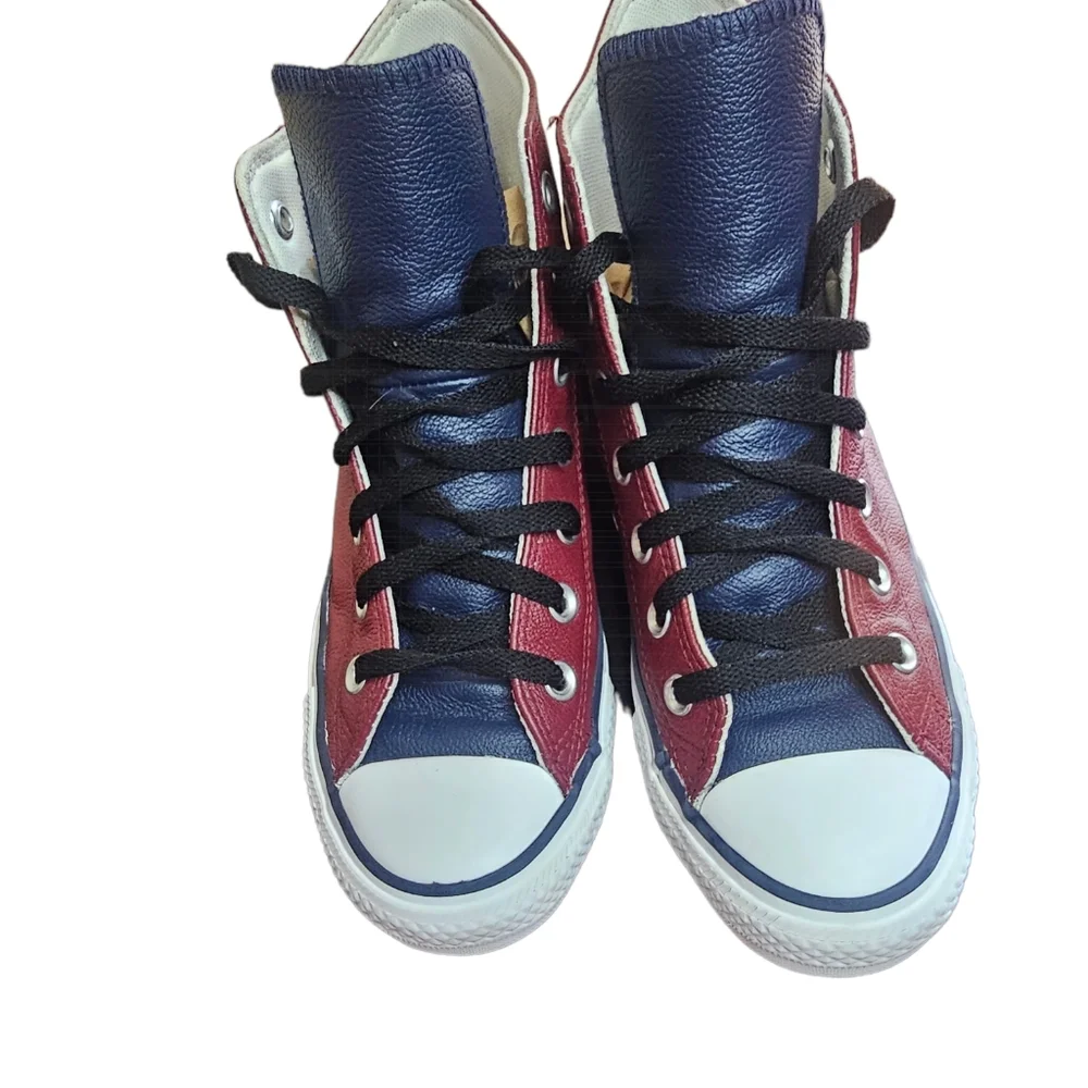 Converse All Stars unisex leather burgundy/blue hightop men's 6 women's 8